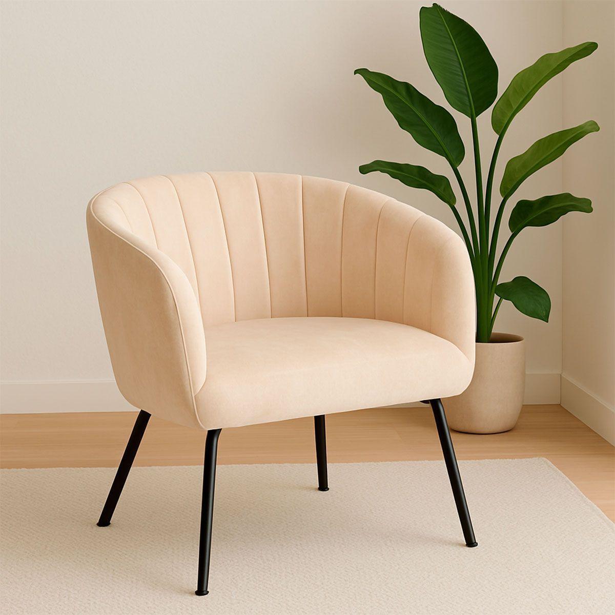 Poltrona Jacob Tela Beige Estructura Met lica Negra-1