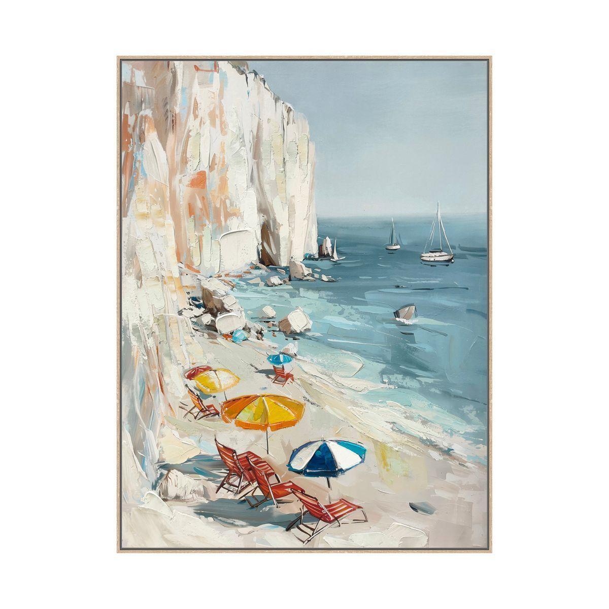 Cuadro La Playa canvas HD pintado a mano marco caramelo 70 x 100 cm-0