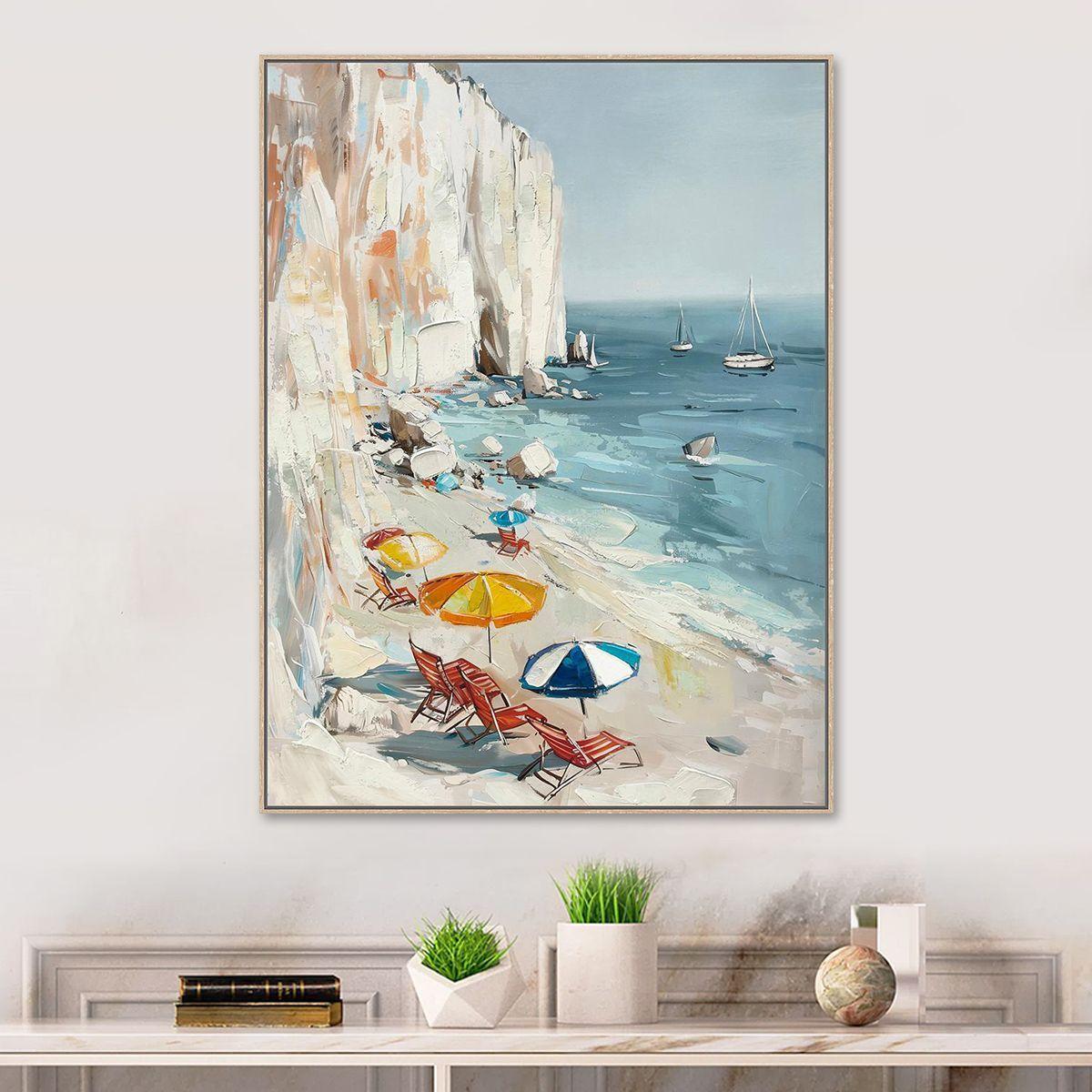 Cuadro La Playa canvas HD pintado a mano marco caramelo 70 x 100 cm-1