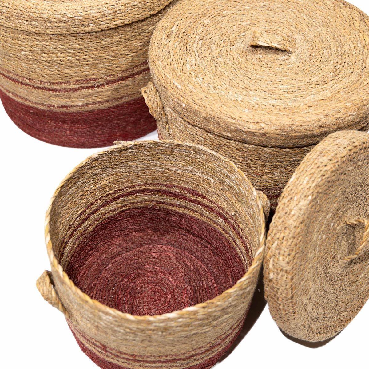 Set de 3 canastos Bandurria de fibra redondos con tapa-2
