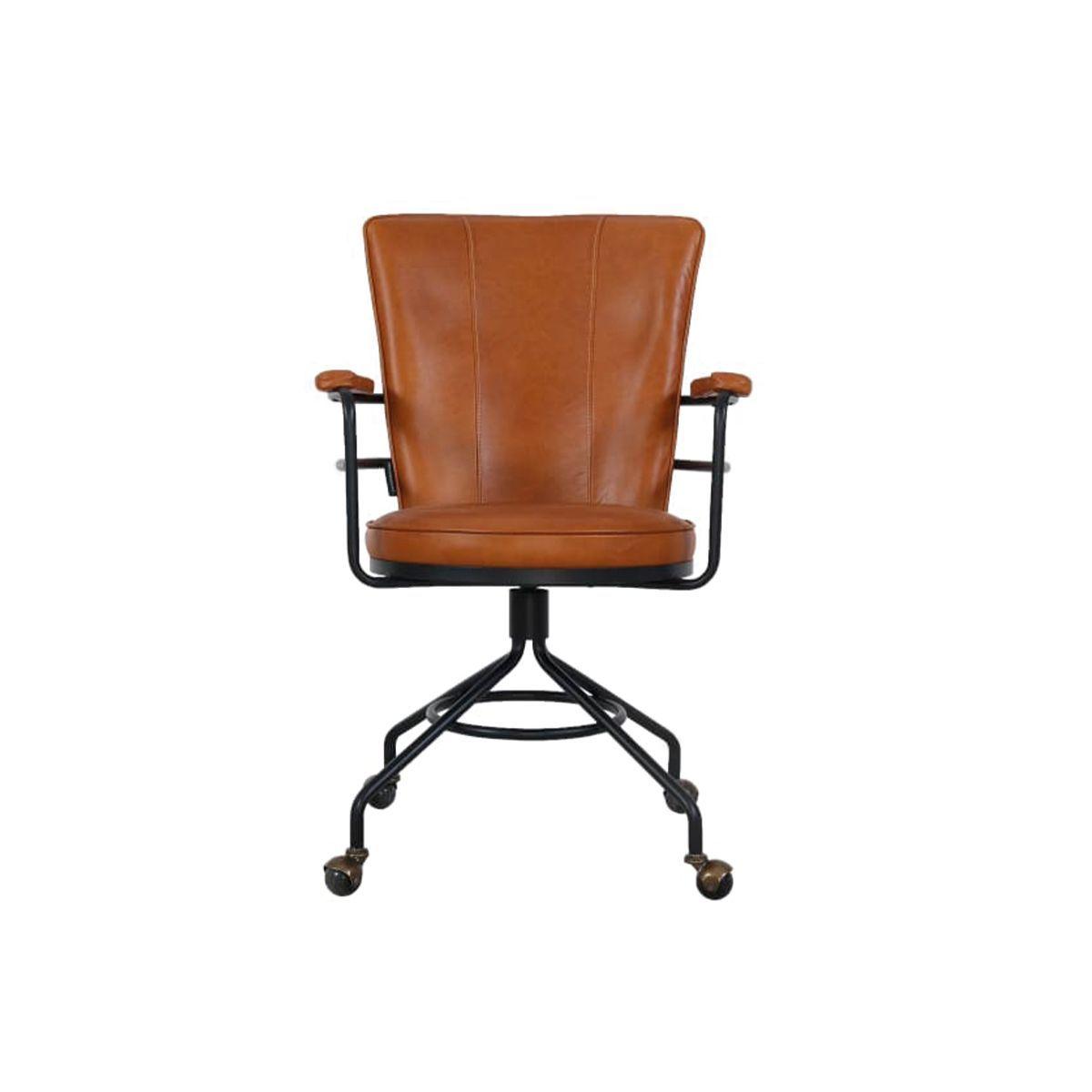 Silla Rudlof Giratoria Cuero Caramelo Estructura Met lica Negra 66 66 96 cm-2