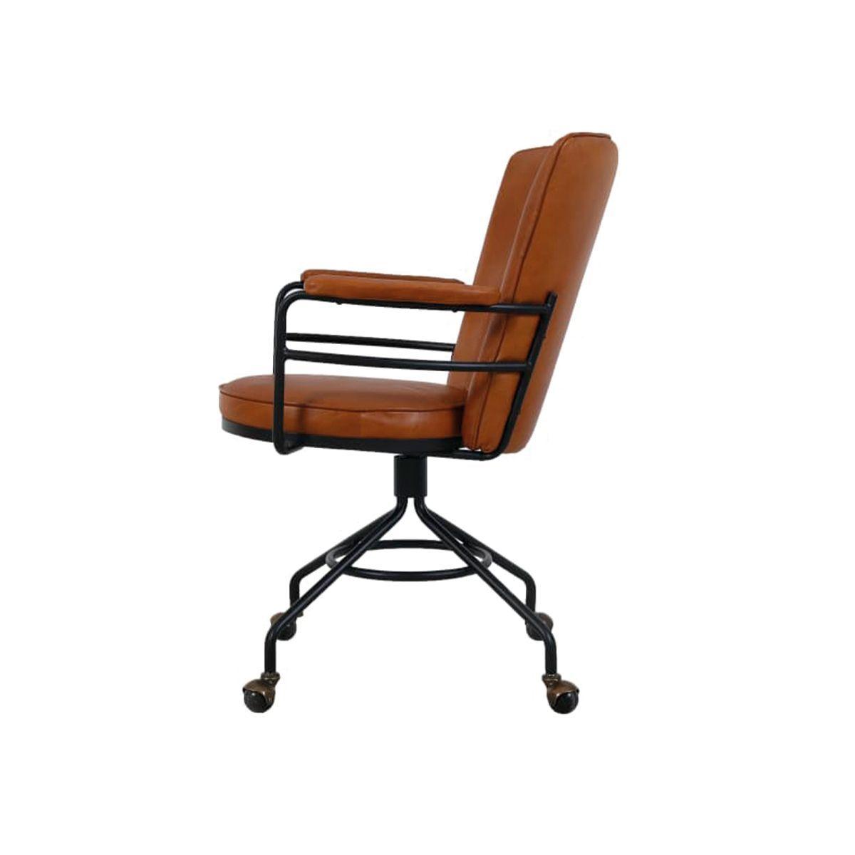 Silla Rudlof Giratoria Cuero Caramelo Estructura Met lica Negra 66 66 96 cm-4