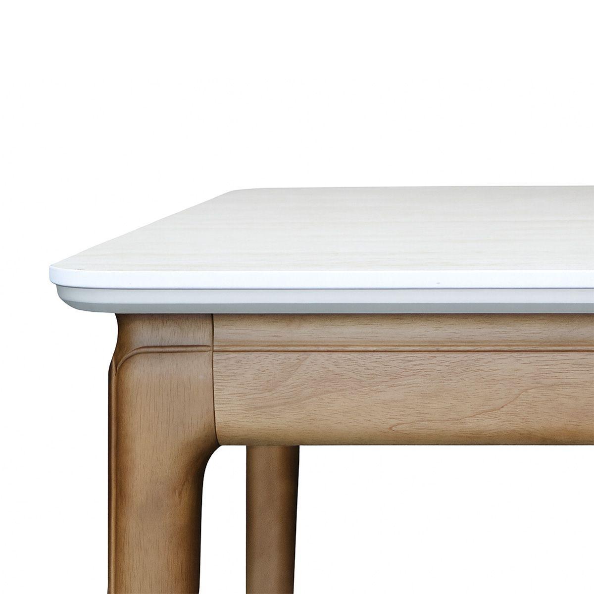 Mesa Comedor Fangal Rectangular 130x80x75 cm Piedra Blanca12 mm y Madera Sólida Walnut-2