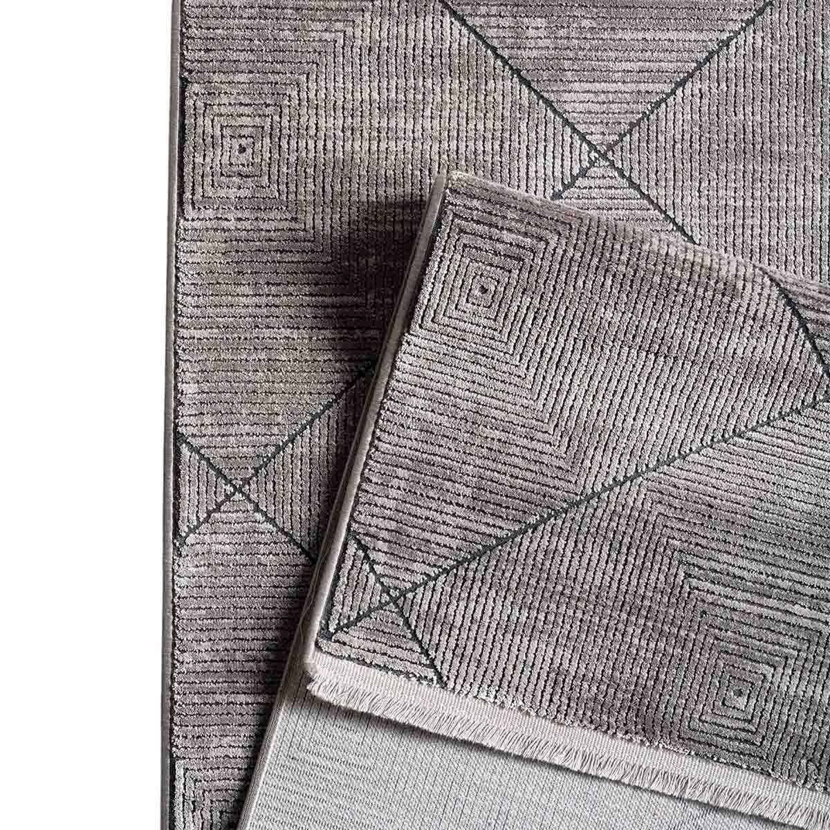 Alfombra Turca Mazzini Rectangular Gris con Diseño de Rombo Poliéster 80 x 300 cm -2