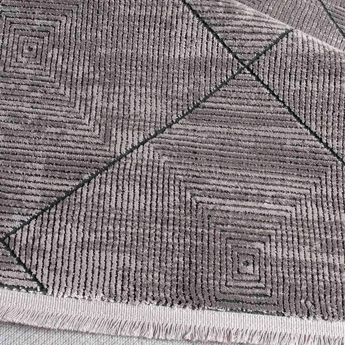 Alfombra Turca Mazzini Rectangular Gris con Diseño de Rombo Poliéster 80 x 300 cm -3