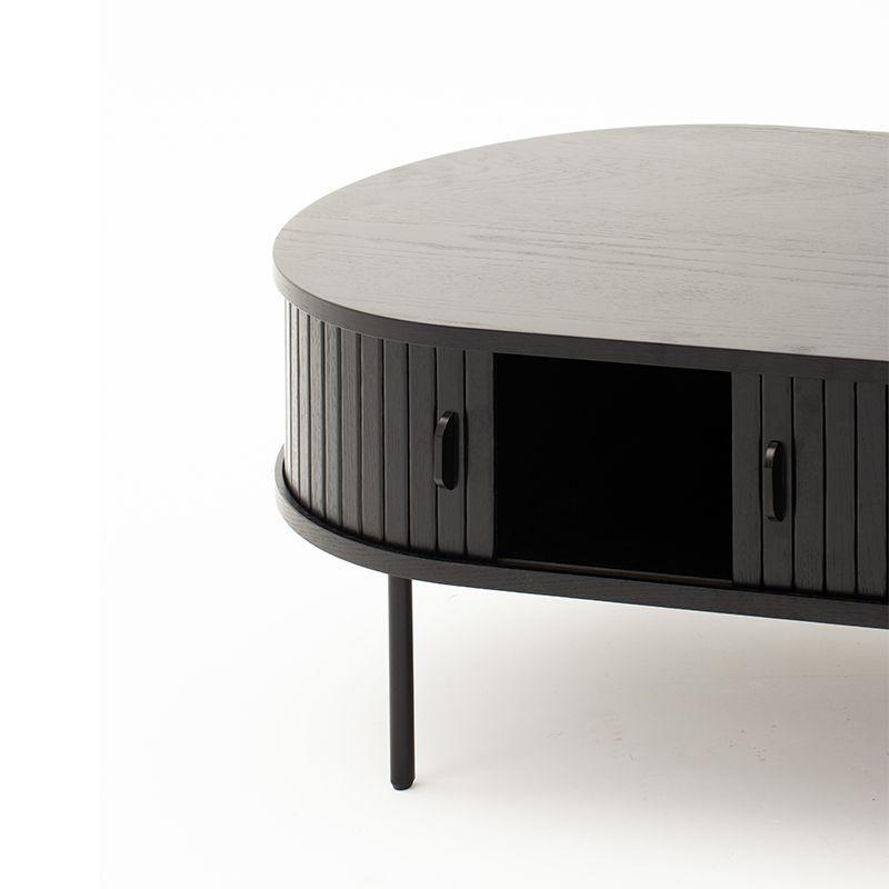 Mesa De Centro Oslo Puerta De Corredera Madera Color Negro 120 × 60 × 45 cm-4