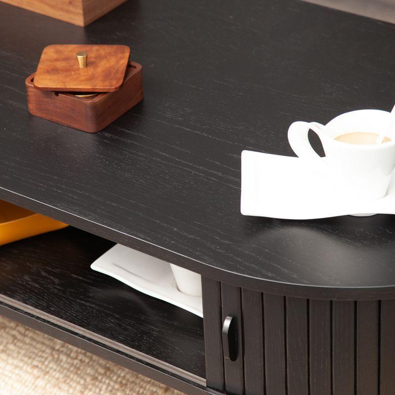 Mesa De Centro Oslo Puerta De Corredera Madera Color Negro 120 × 60 × 45 cm-5