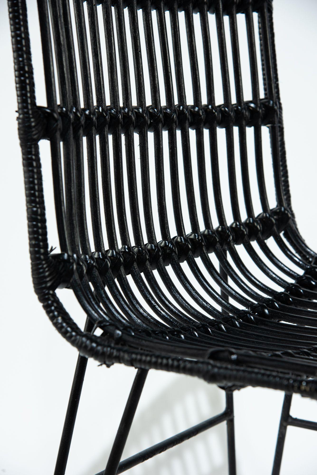 Silla Hanoi Negra de Rattan base de hierro-3