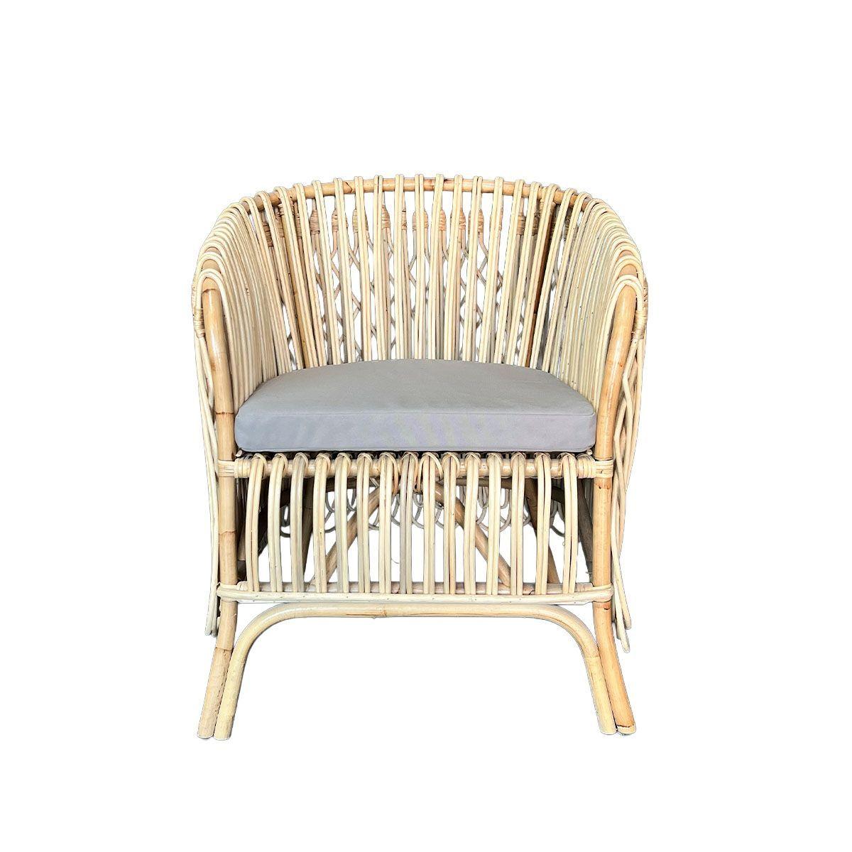 Sitial Nuzi de Rattan Natural con Cojin Gris para Living y Dormitorio-2
