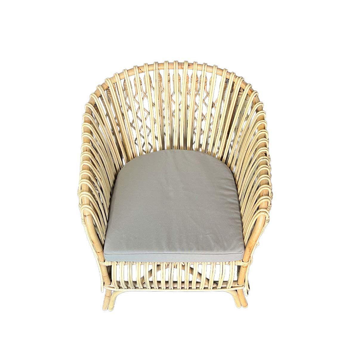 Sitial Nuzi de Rattan Natural con Cojin Gris para Living y Dormitorio-3