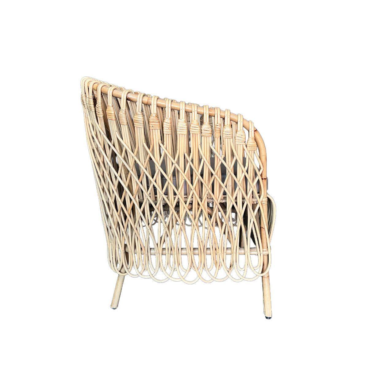 Sitial Nuzi de Rattan Natural con Cojin Gris para Living y Dormitorio-4