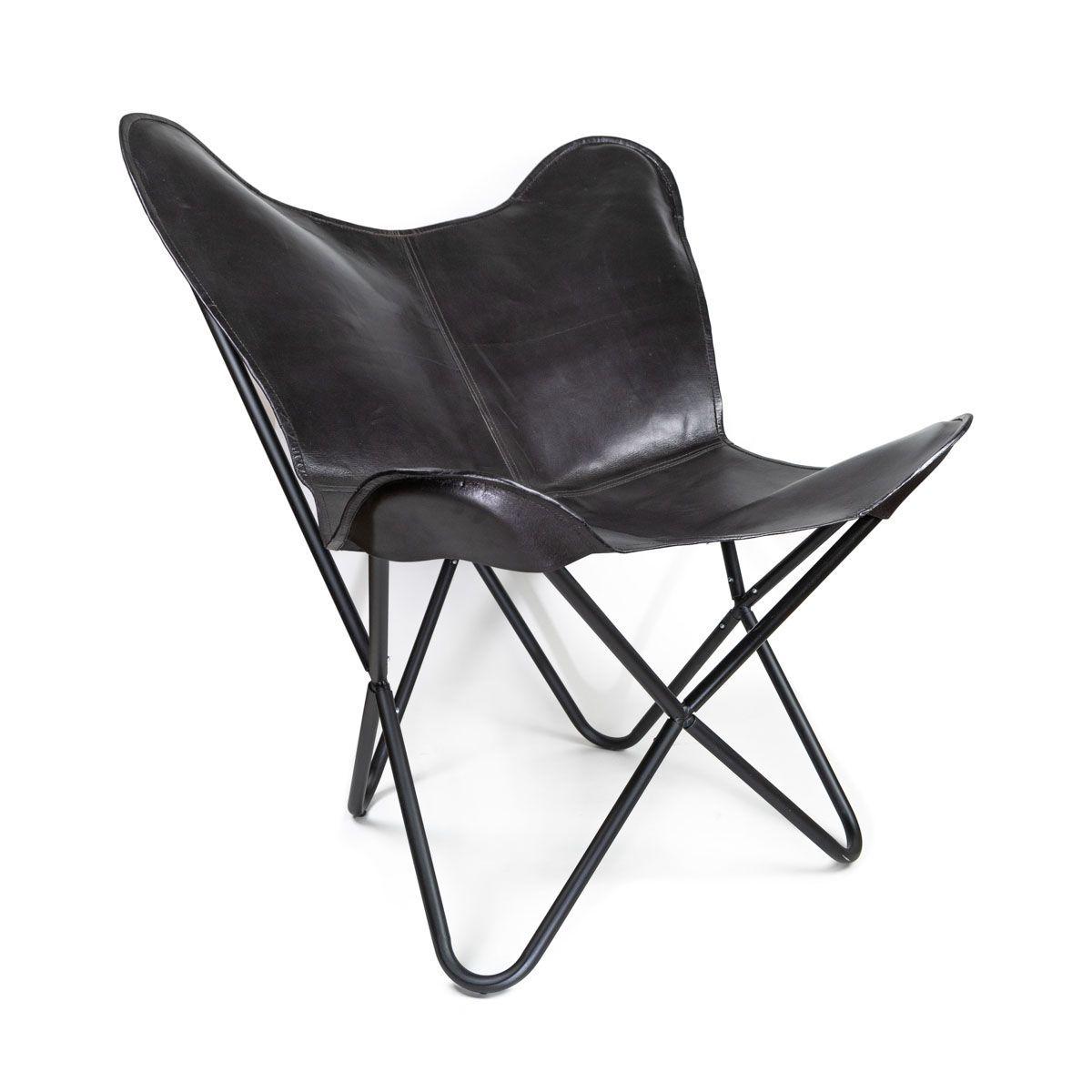 Silla mariposa de cuero negro-0