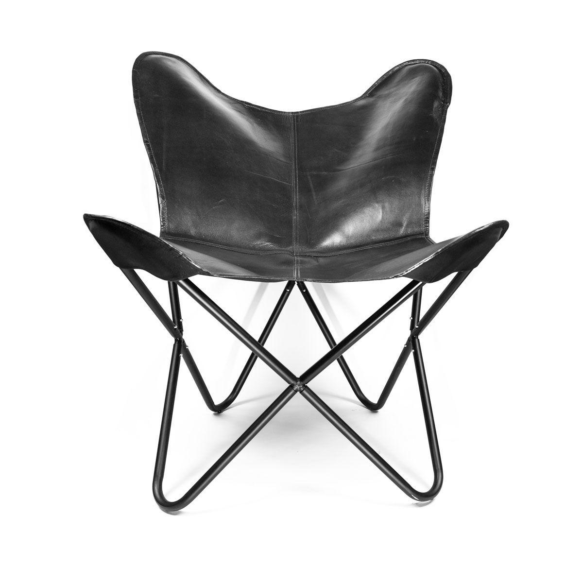 Silla mariposa de cuero negro-1