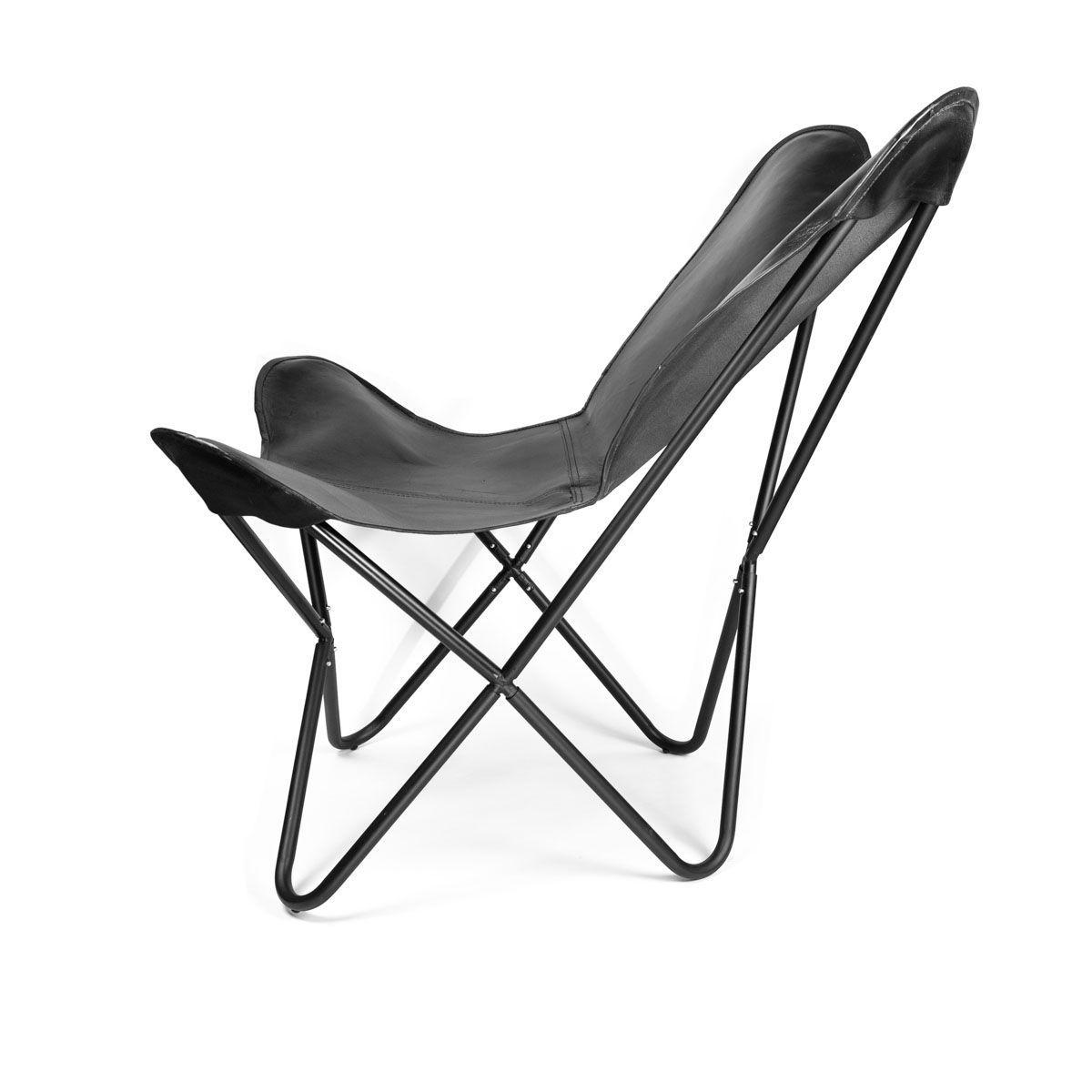 Silla mariposa de cuero negro-2