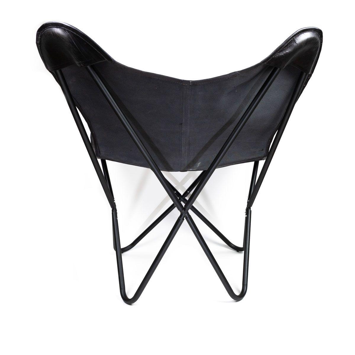 Silla mariposa de cuero negro-3