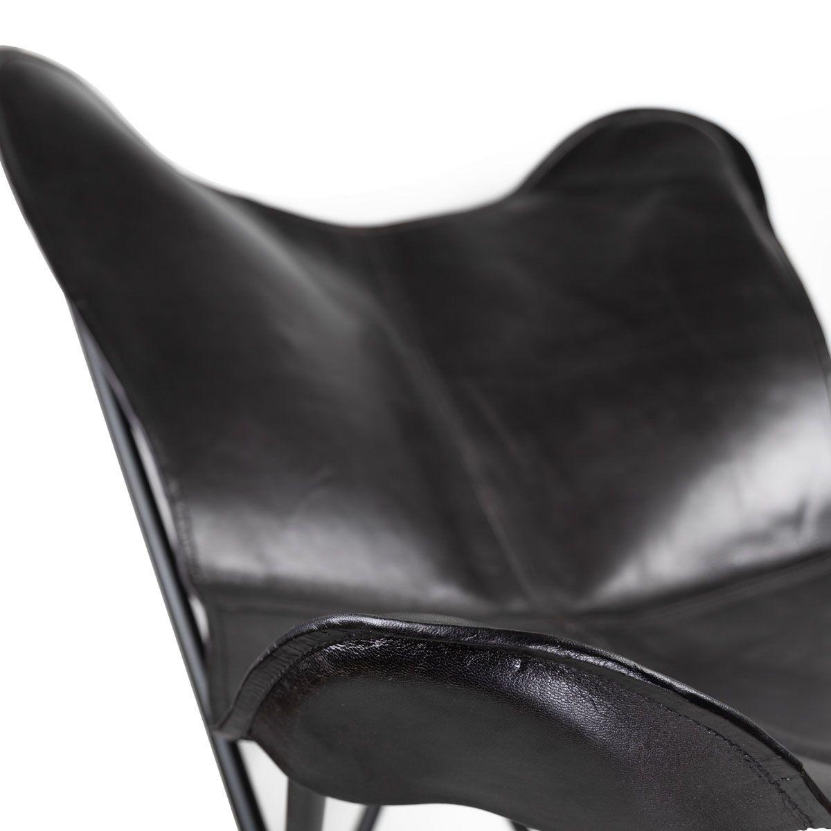 Silla mariposa de cuero negro-4