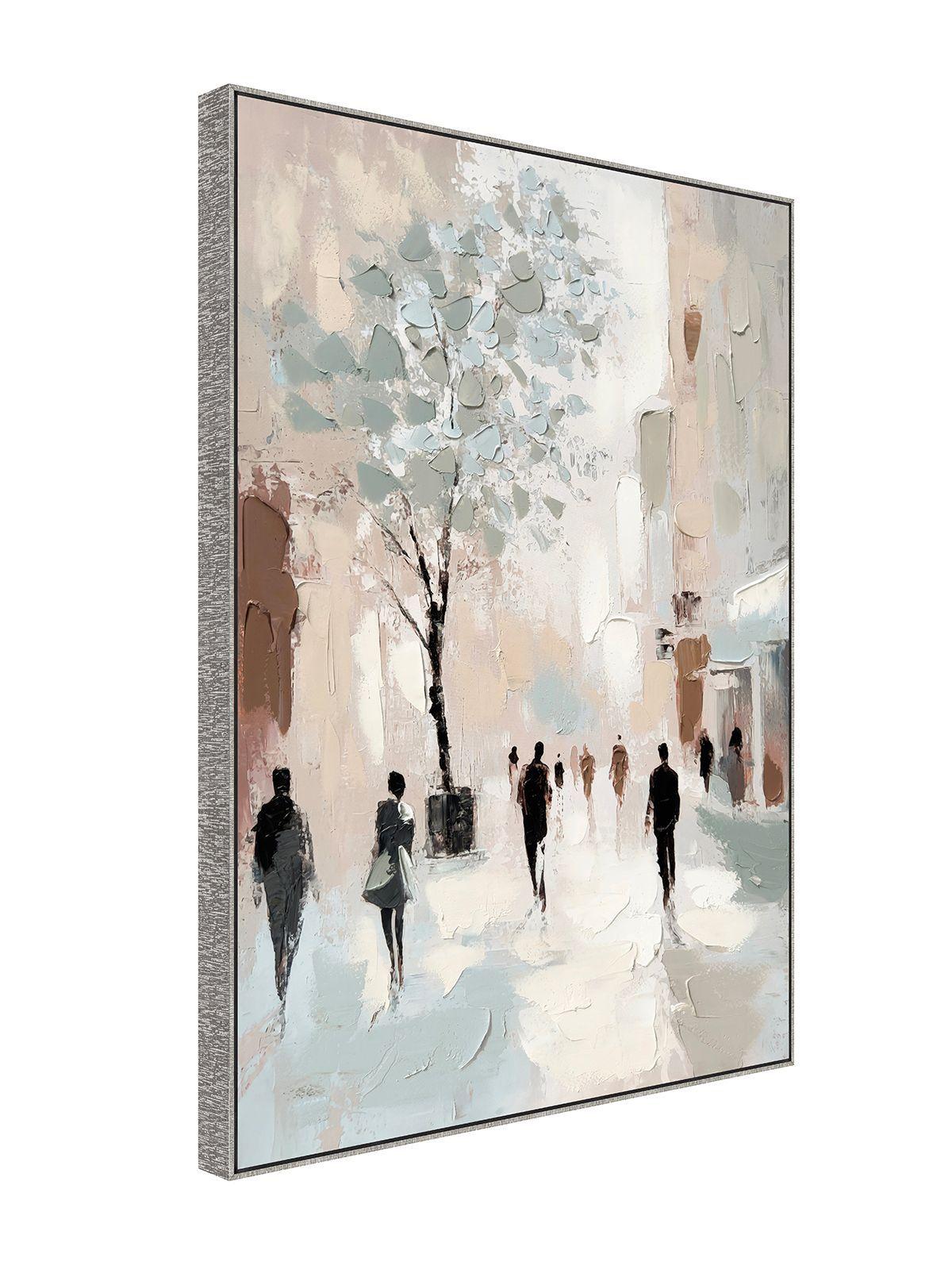 Cuadro Decorativo El Paseo Canvas HD Pintado a Mano Beige con Blanco Marco Dorado 90x120 cm-2