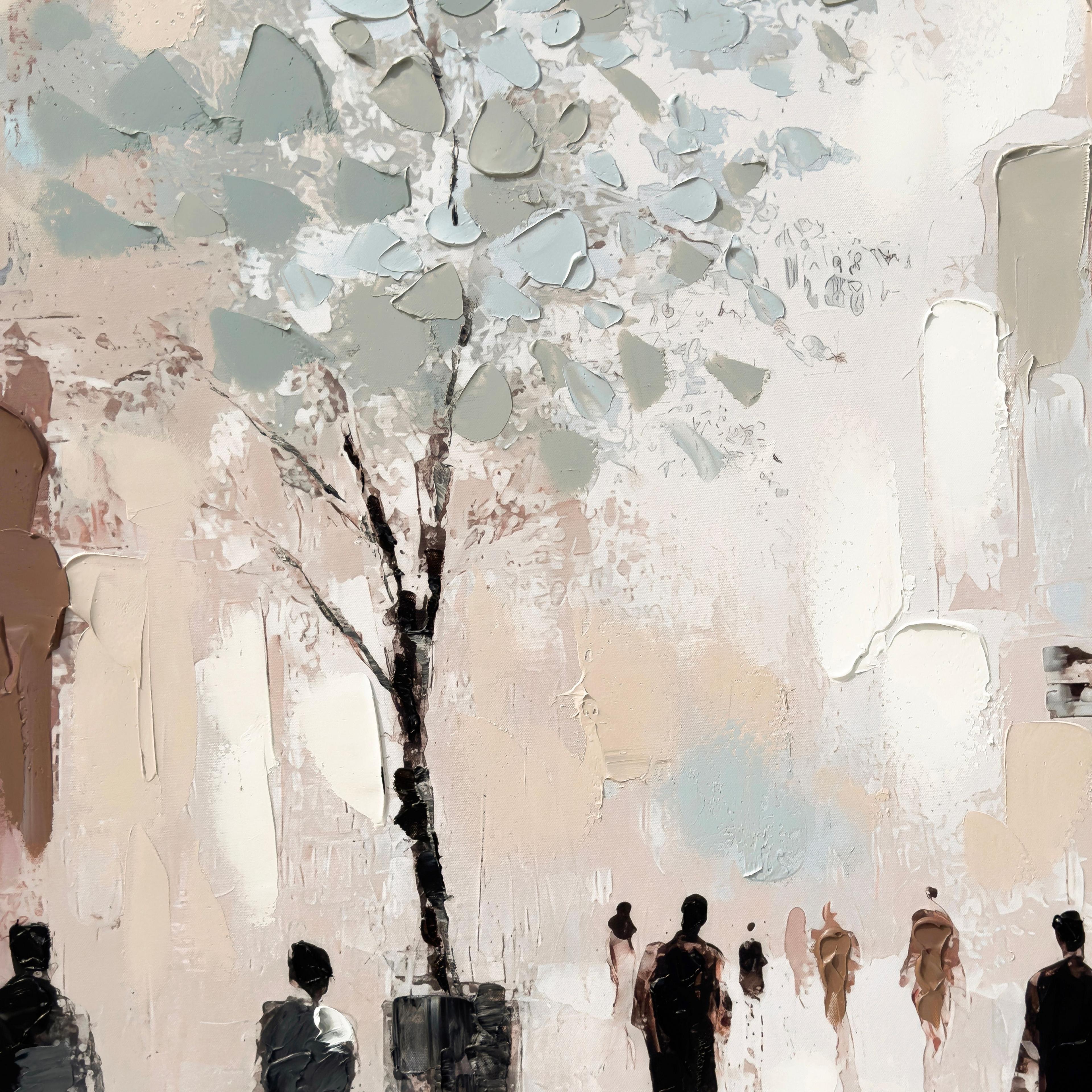 Cuadro Decorativo El Paseo Canvas HD Pintado a Mano Beige con Blanco Marco Dorado 90x120 cm-3