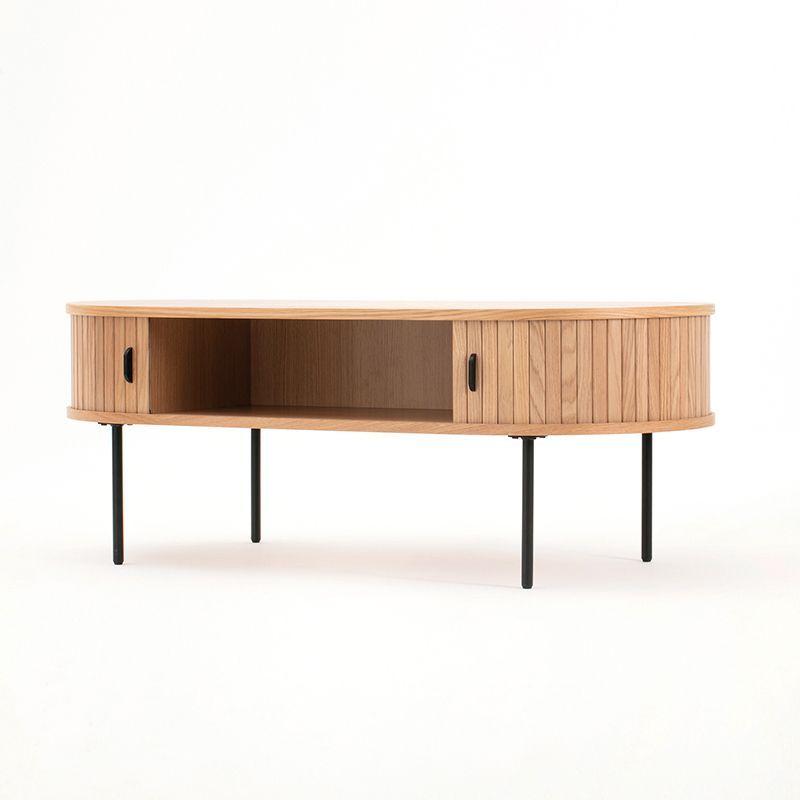 Mesa De Centro Oslo Puerta De Corredera Madera Color Natural 120 × 60 × 45 cm-2