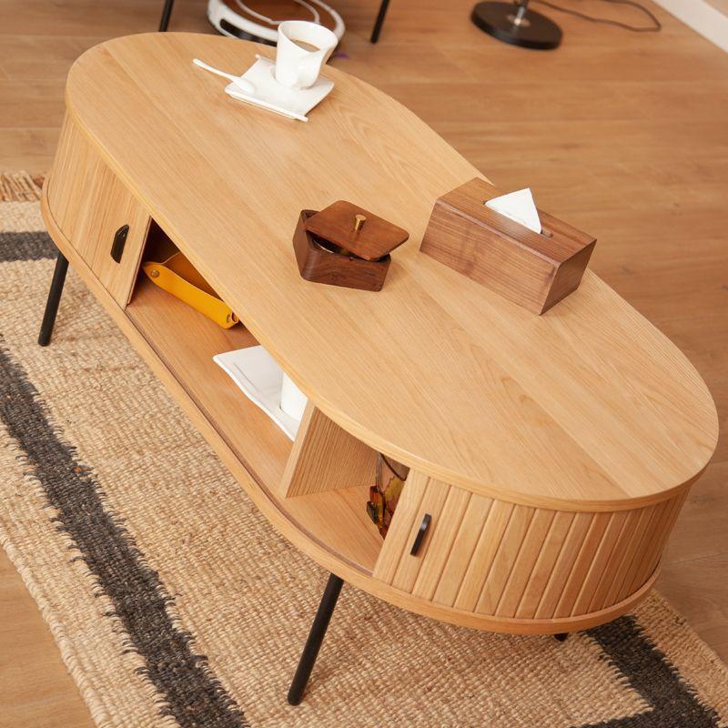 Mesa De Centro Oslo Puerta De Corredera Madera Color Natural 120 × 60 × 45 cm-3