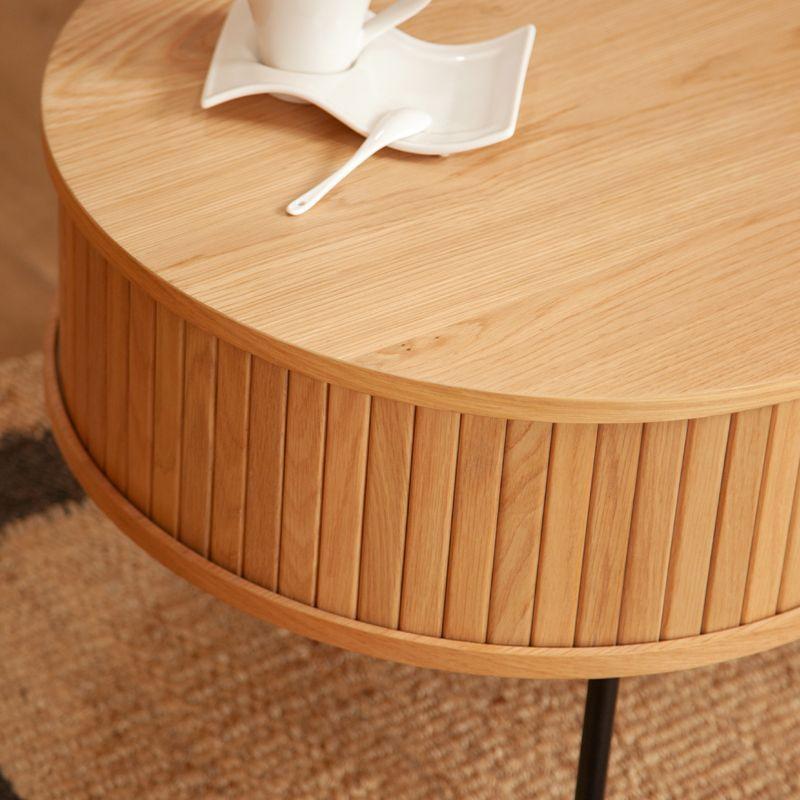 Mesa De Centro Oslo Puerta De Corredera Madera Color Natural 120 × 60 × 45 cm-6