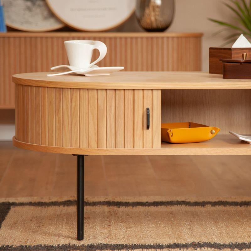 Mesa De Centro Oslo Puerta De Corredera Madera Color Natural 120 × 60 × 45 cm-4