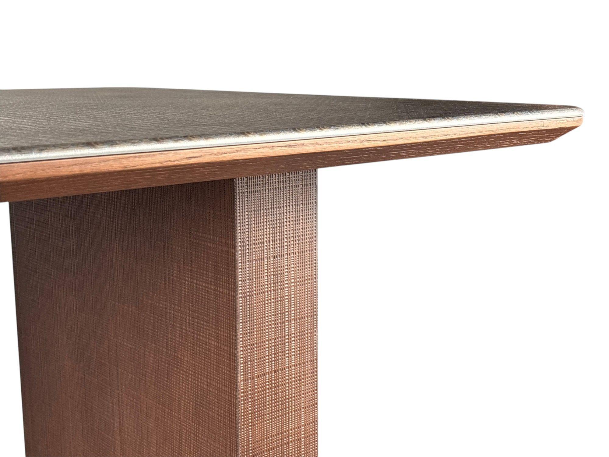 MESA DE COMEDOR VANGUARDIA EN PIEDRA MICROCRISTALINA Y MADERA DE ROBLE ROJO 160 85 75 CM-1