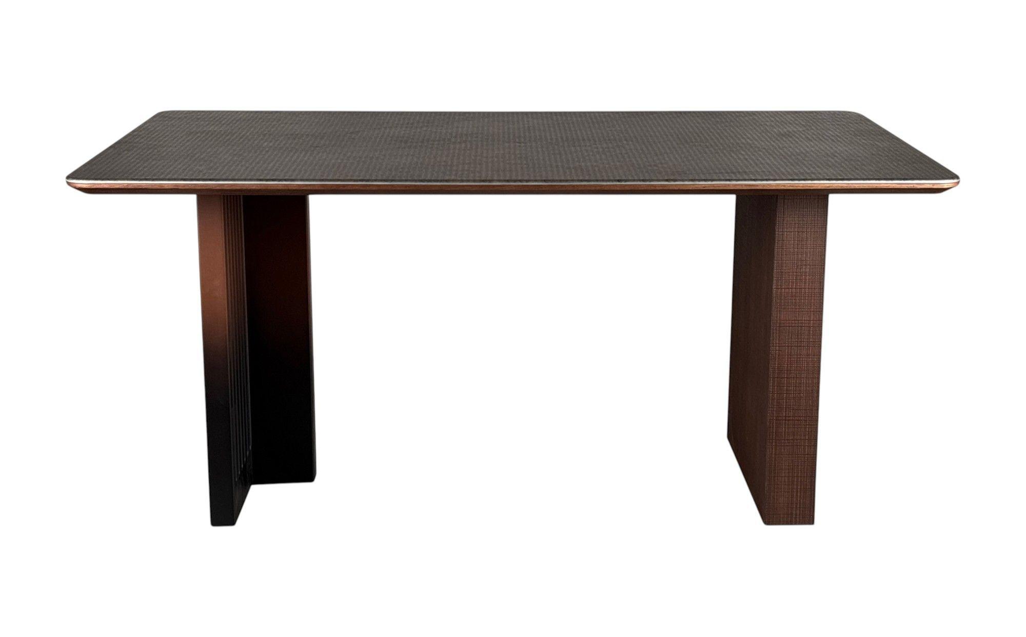 MESA DE COMEDOR VANGUARDIA EN PIEDRA MICROCRISTALINA Y MADERA DE ROBLE ROJO 160 85 75 CM-2