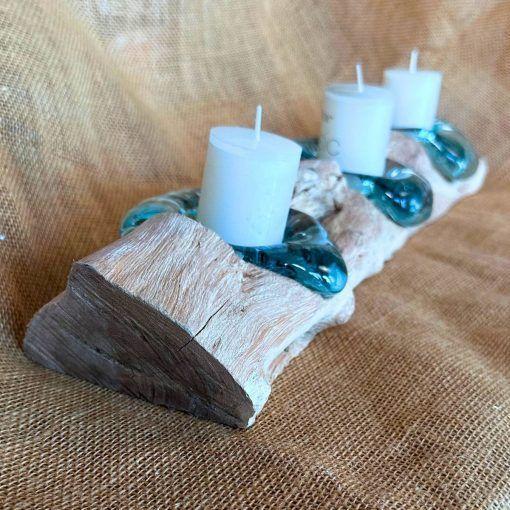 Candelabro Zagros Vidrio Y Tronco Natural Rústico Y Elegante 44x12x7 Cm - Velas No Incluidas-4