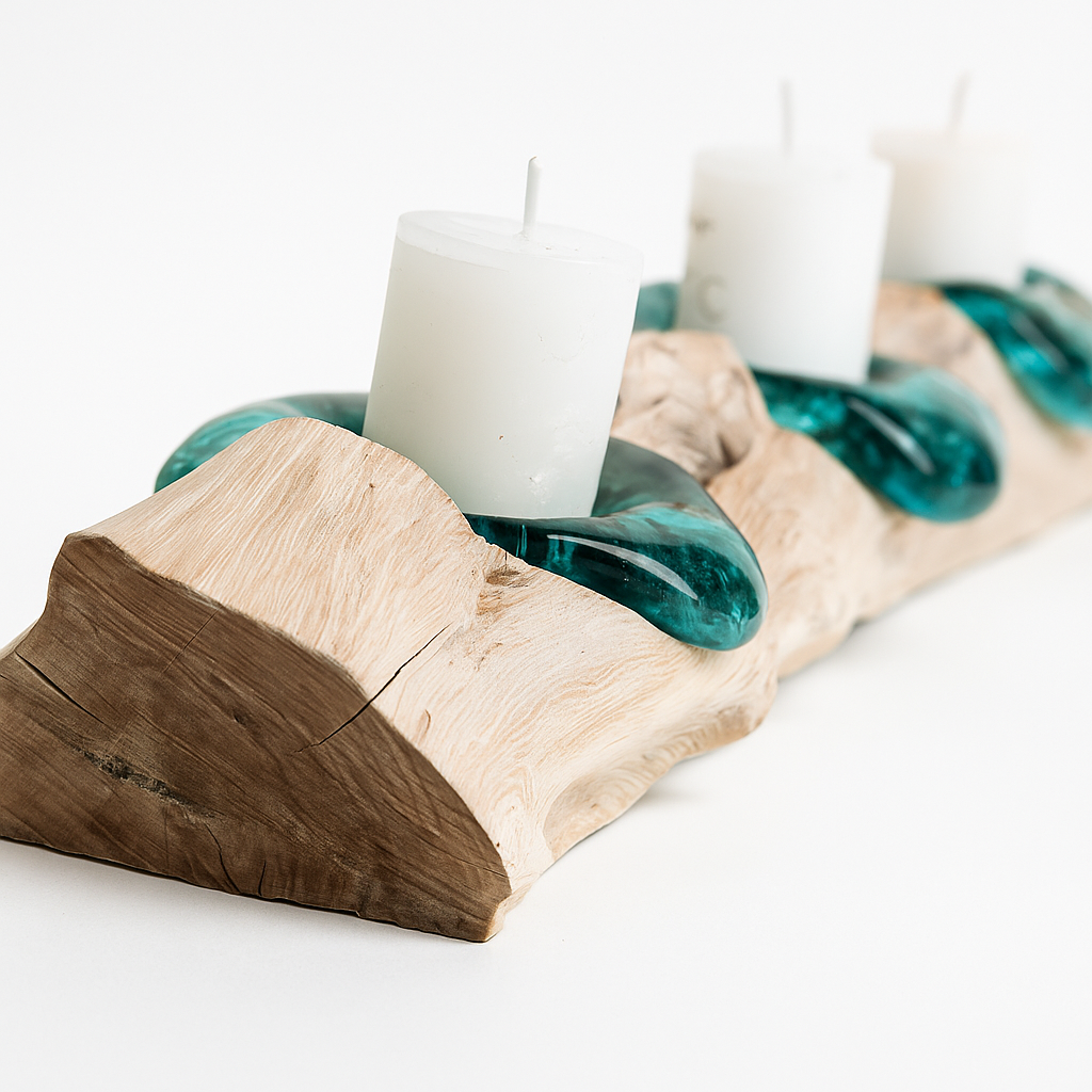 Candelabro Zagros Vidrio Y Tronco Natural Rústico Y Elegante 44x12x7 Cm - Velas No Incluidas-5