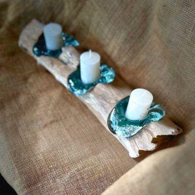 Candelabro Zagros Vidrio Y Tronco Natural Rústico Y Elegante 44x12x7 Cm - Velas No Incluidas-6