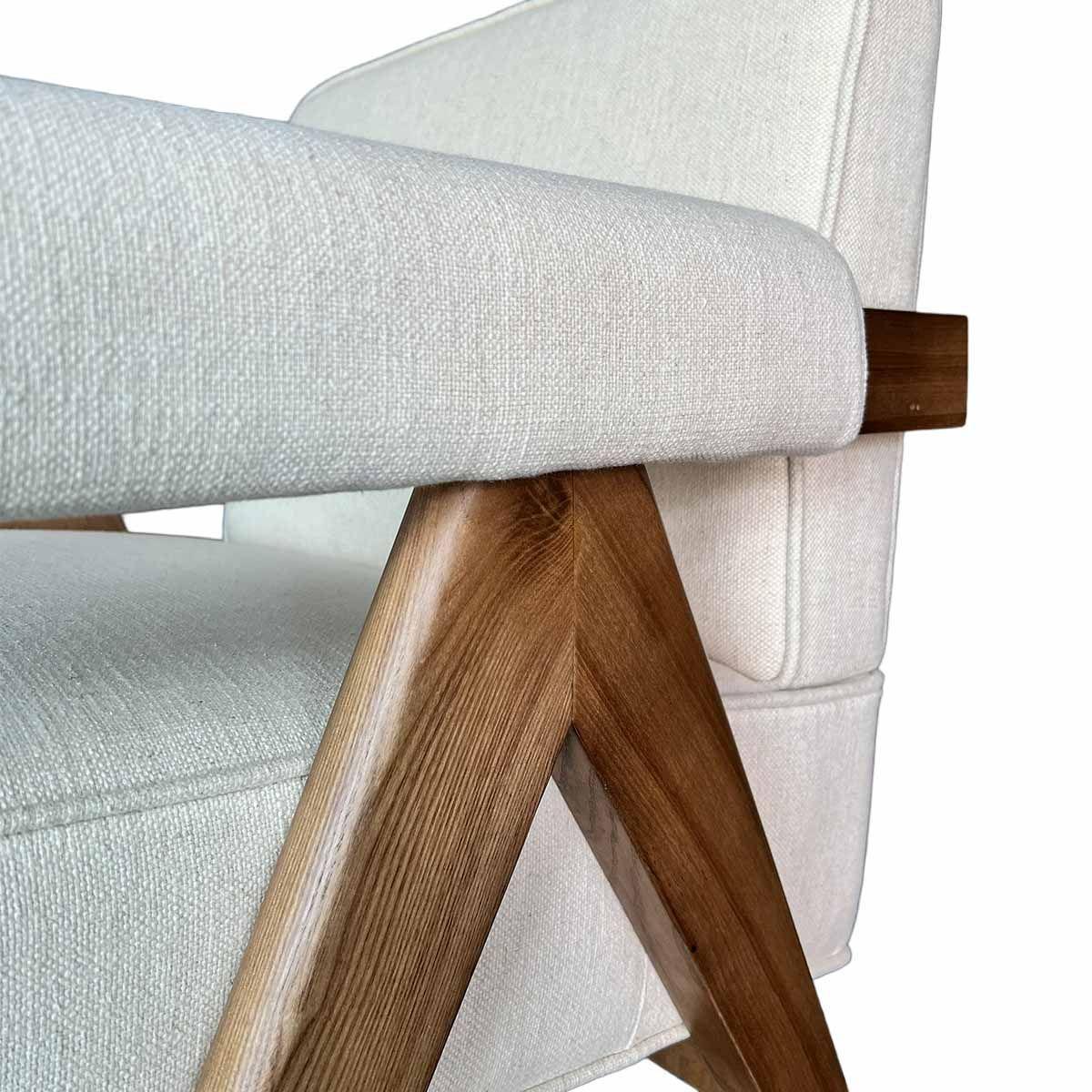 Poltrona Philadelfia Madera Fresno Walnut En Lino y Algodón Beige-3