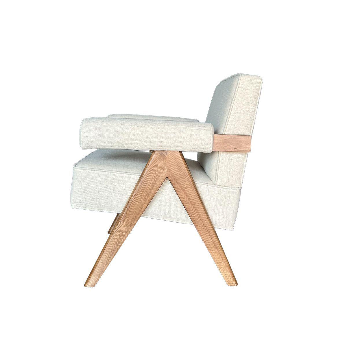 Poltrona Philadelfia Madera Fresno Walnut En Lino y Algodón Beige-4