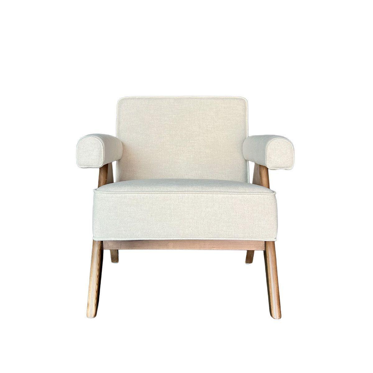 Poltrona Philadelfia Madera Fresno Walnut En Lino y Algodón Beige-0