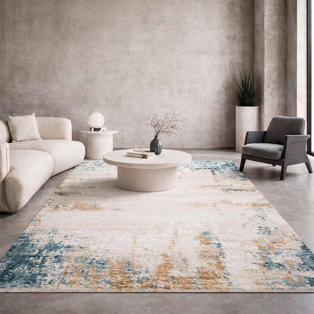 Alfombra Turca Perre015 Rectangular Poliéster Crema y Azul 200 x 290 cm-4