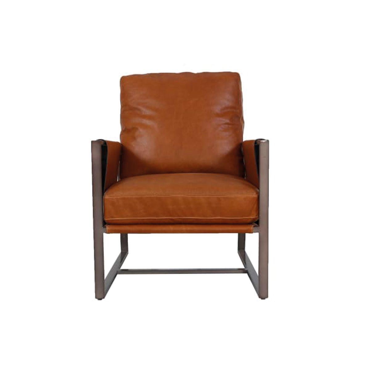 Poltrona Armando Cuero Caramelo Estructura Metálica aged iron 65x86×85 cm.-2