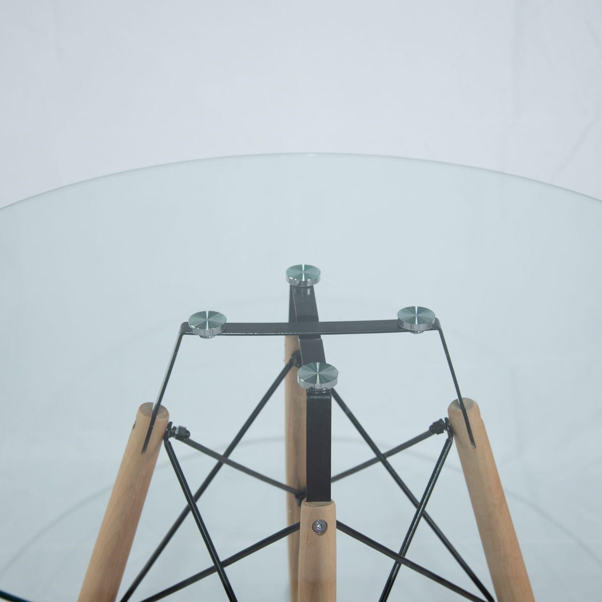 Mesa Eames Redonda 80 cm Cubierta de Vidrio Templado y Patas de Madera de Haya-2