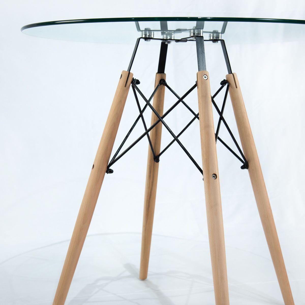 Mesa Eames Redonda 80 cm Cubierta de Vidrio Templado y Patas de Madera de Haya-4