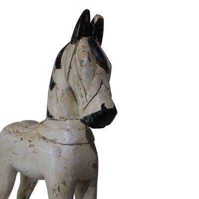 Caballo de madera de teca sobre ruedas blanco 33x13x47cm-1