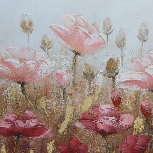 Cuadro Peonias pintura en tela canvas rosado blanco con marco 140x70cm-3