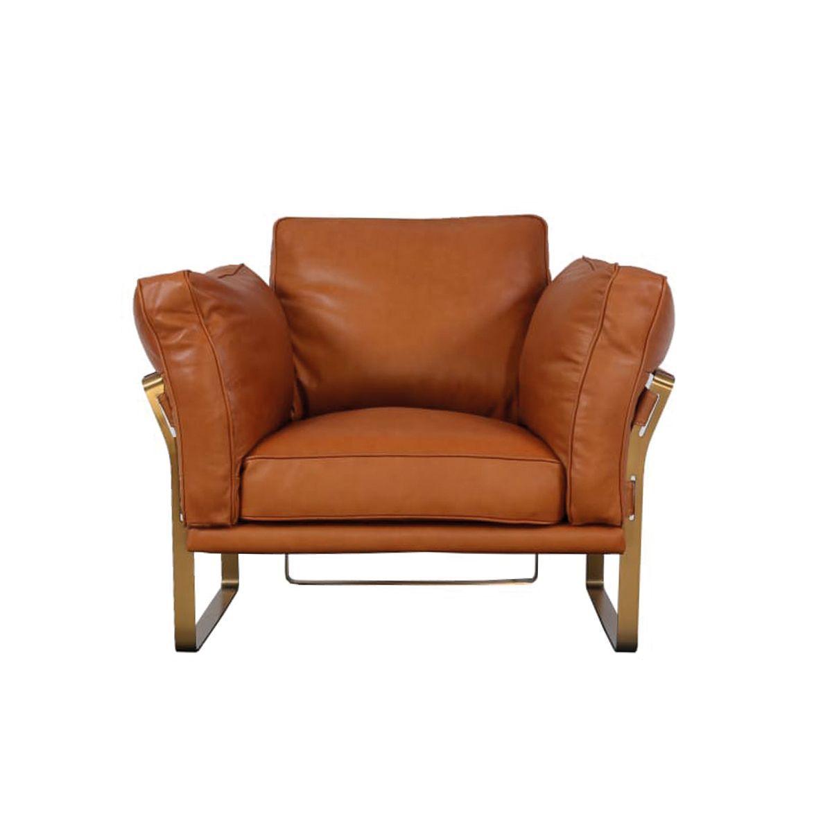 Sillón Briston 1 Cuerpo en Cuero Caramelo con Estructura Acero 97×88×82 cm.-2