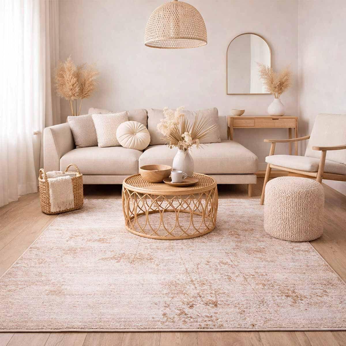 Alfombra Turca Zett03 Rectangular Crema y Café Poliéster 160 x 230 cm-2