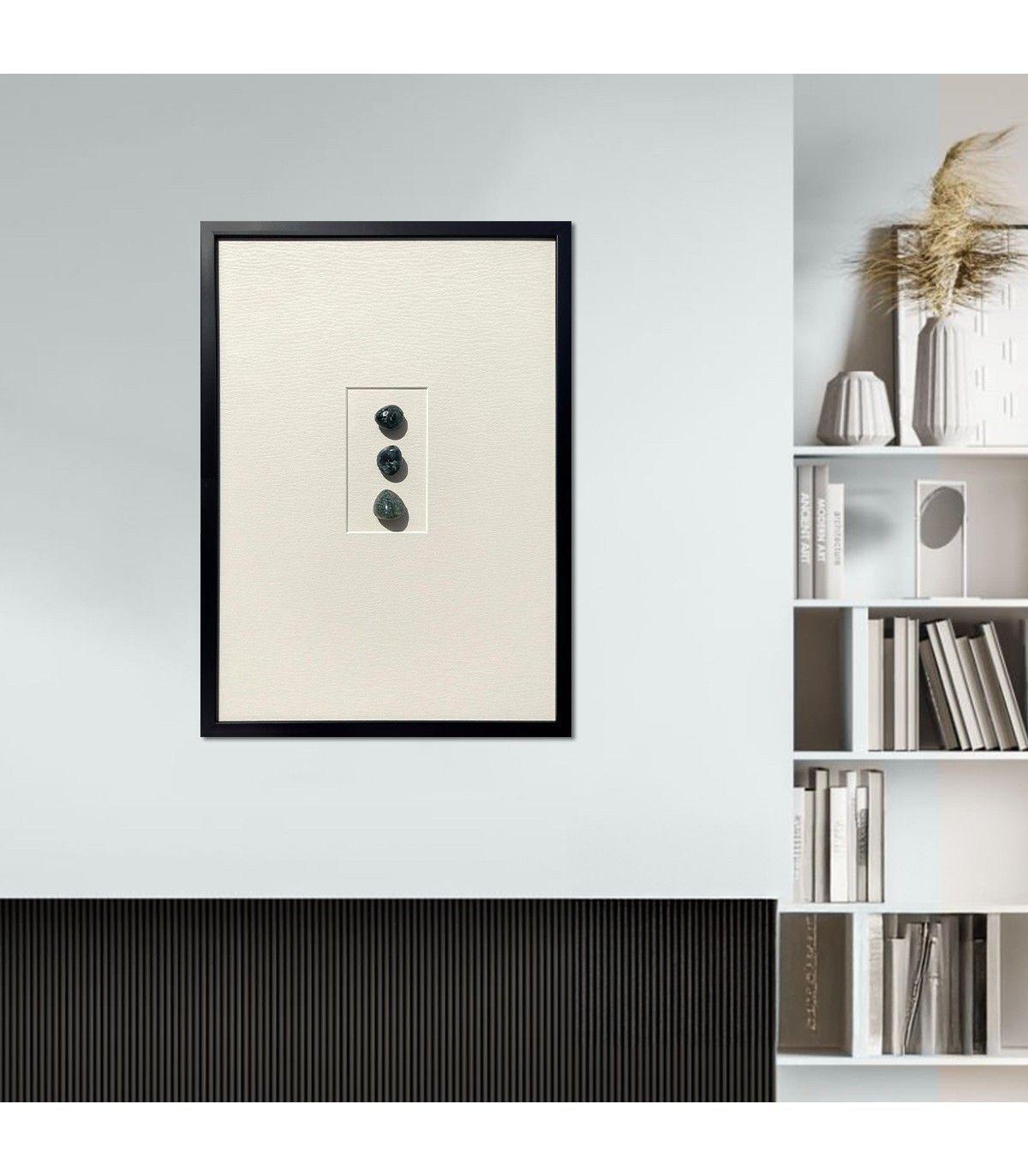 Cuadro Decorativo Las Piedras Negras Fondo Blanco Marco Negro 46x64 cm-1