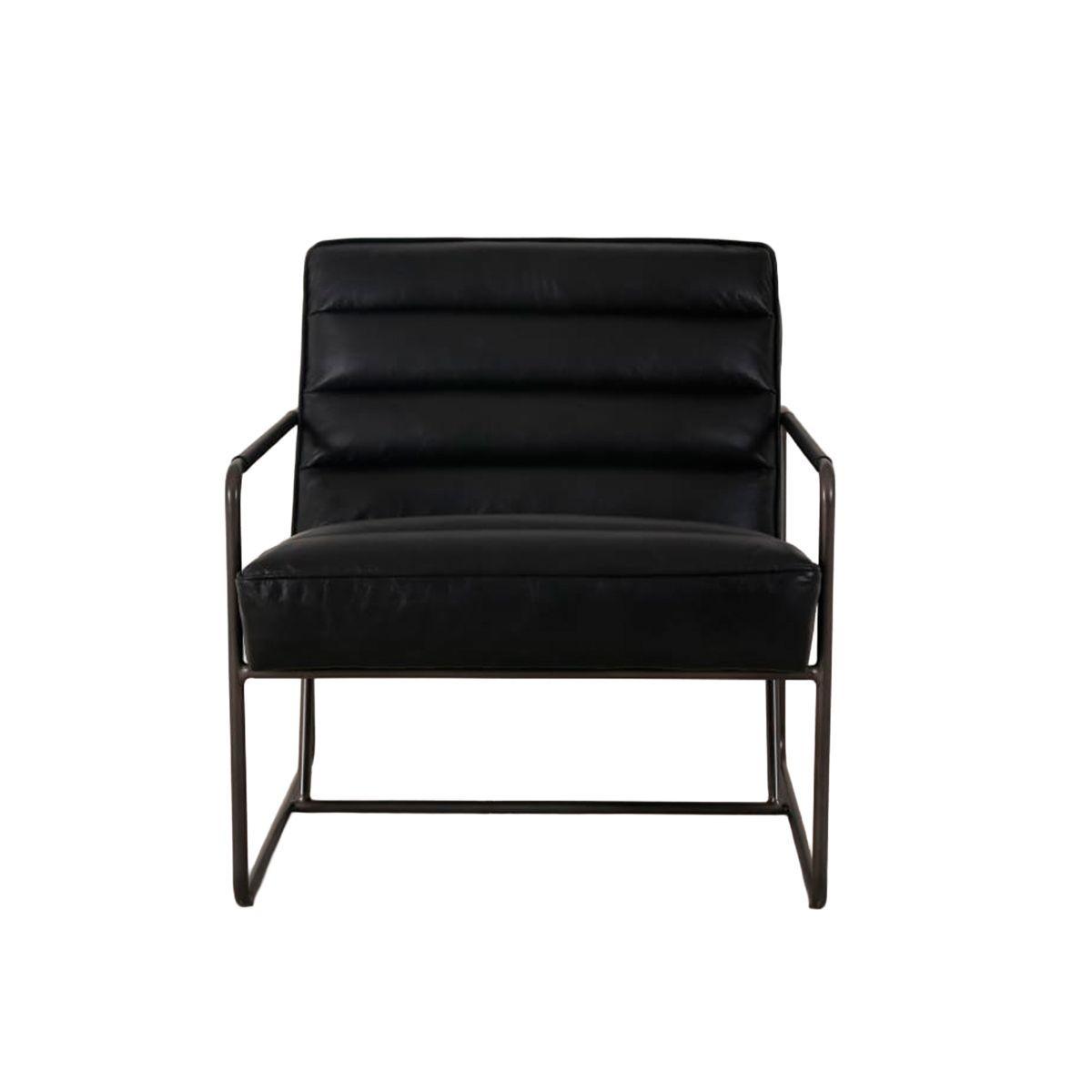 Poltrona Domno – Cuero Negro y Estructura Metálica Aged iron 66 × 83 × 71 cm-2