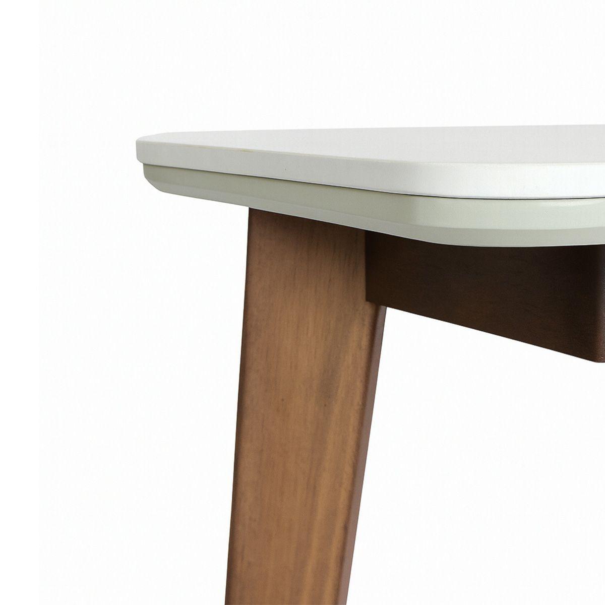 Mesa Comedor 130x80x75 cm Cubierta Piedra Sinterizada Blanca Base Madera Sólida Walnut-3