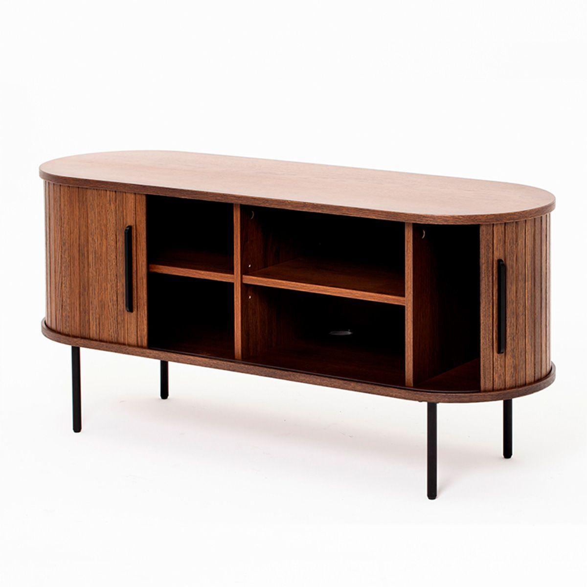 Buffet Oslo Bajo de Madera Roble Moro con Puerta Corredera y Patas Metálicas 120×40×55,5 cm-2