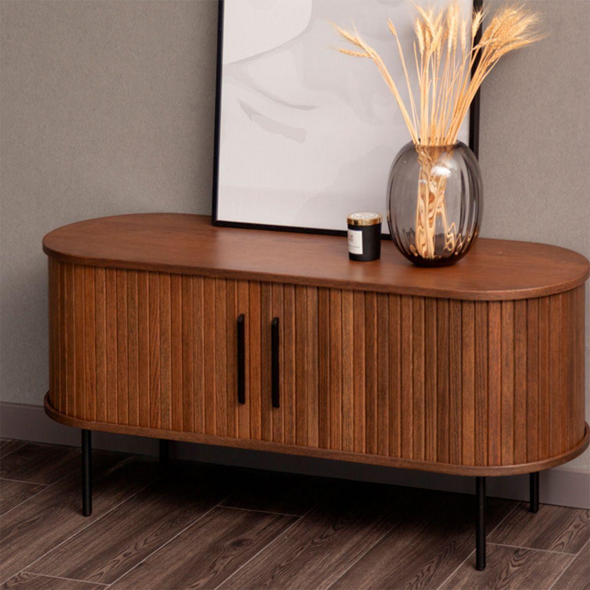 Buffet Oslo Bajo de Madera Roble Moro con Puerta Corredera y Patas Metálicas 120×40×55,5 cm-3