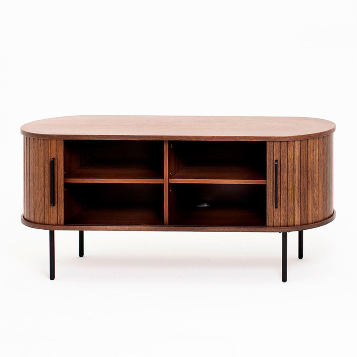 Buffet Oslo Bajo de Madera Roble Moro con Puerta Corredera y Patas Metálicas 120×40×55,5 cm-5