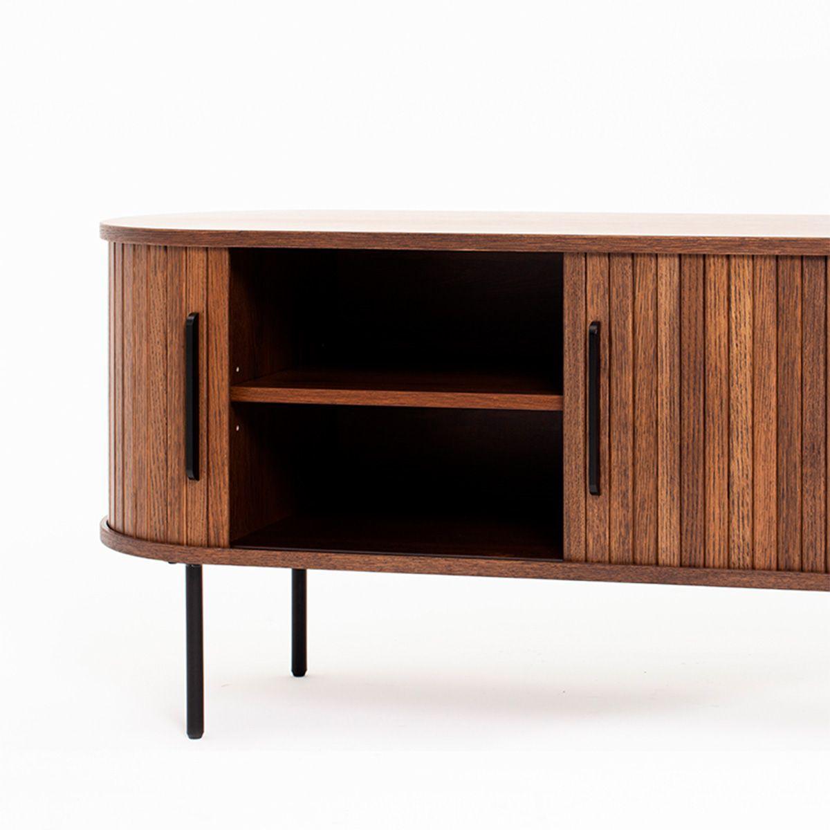 Buffet Oslo Bajo de Madera Roble Moro con Puerta Corredera y Patas Metálicas 120×40×55,5 cm-6