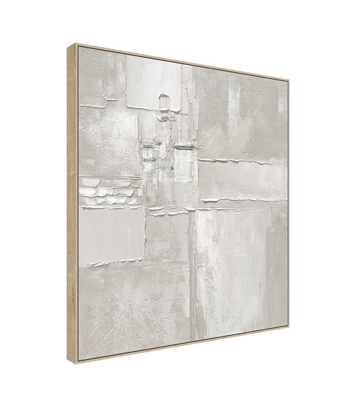 Cuadro Decorativo La Cuadra Canvas Pintado a Mano Blanco con Marco Caramelo 100x100 cm -2